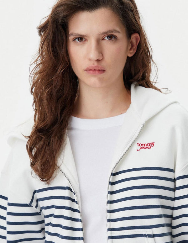Chaqueta Tommy Jeans Logo Script Blanca y Azul Mujer