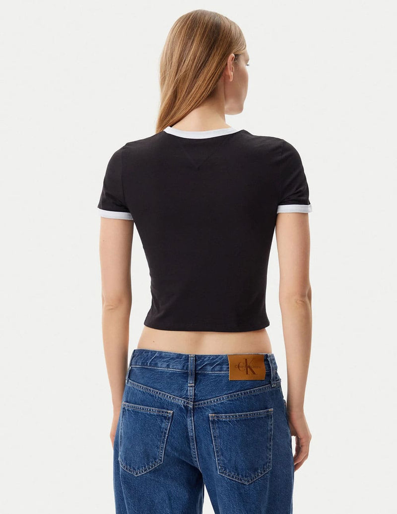 Camiseta Tommy Jeans Script Ringer Negra Mujer