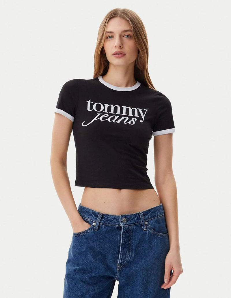 Camiseta Tommy Jeans Script Ringer Negra Mujer