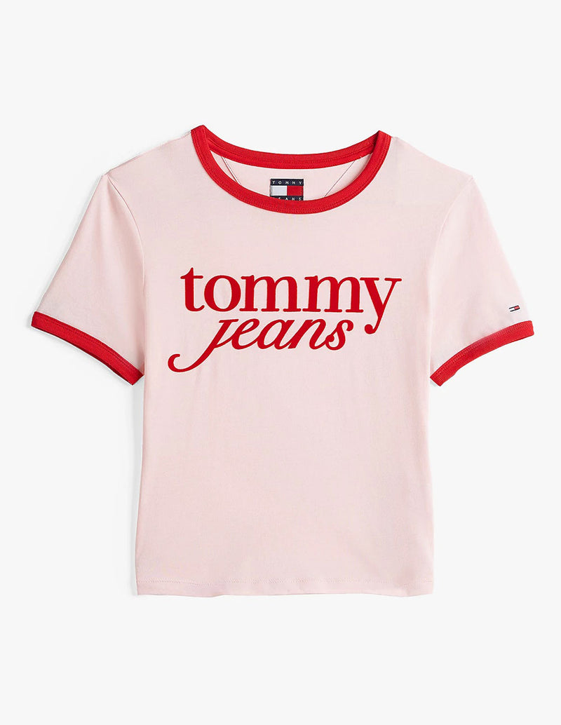 Camiseta Tommy Jeans Script Ringer Rosa Mujer