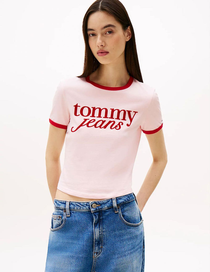 Camiseta Tommy Jeans Script Ringer Rosa Mujer