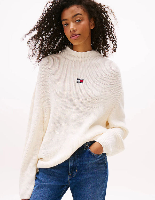 Jersey Tommy Jeans con Cuello Perkins Beige Mujer