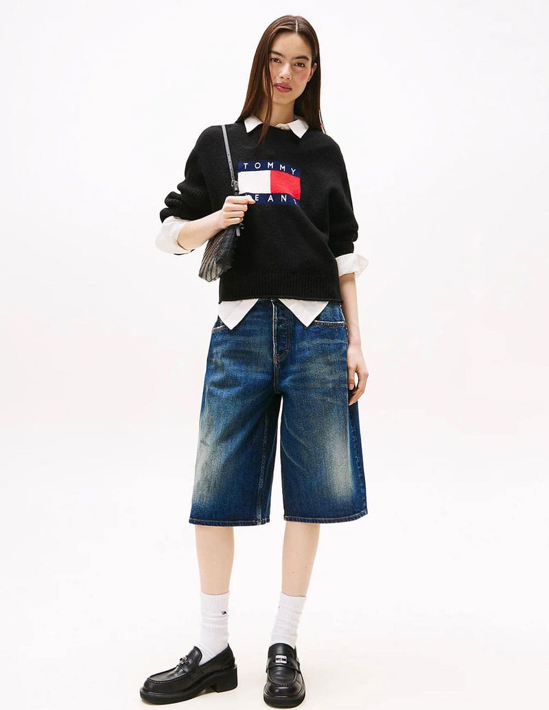 Jersey Tommy Jeans Jaspeado con Logo Negro Mujer