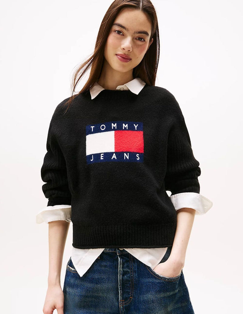 Jersey Tommy Jeans Jaspeado con Logo Negro Mujer