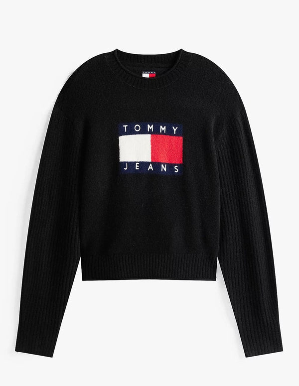 Jersey Tommy Jeans Jaspeado con Logo Negro Mujer