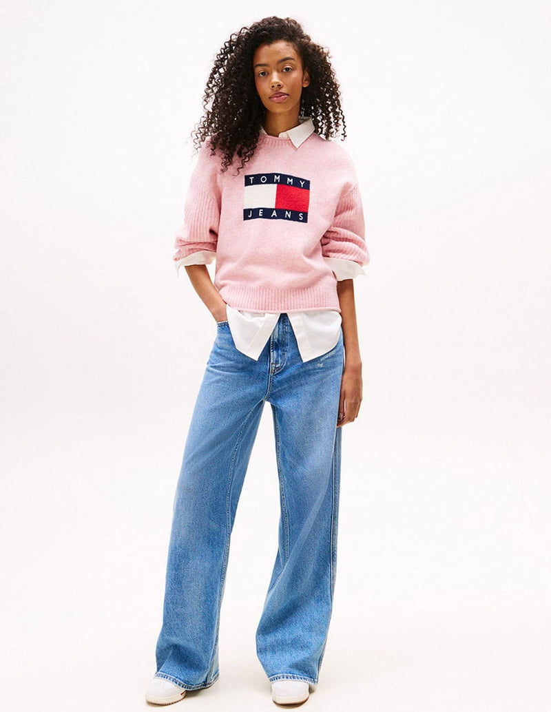 Jersey Tommy Jeans Jaspeado con Logo Rosa Mujer