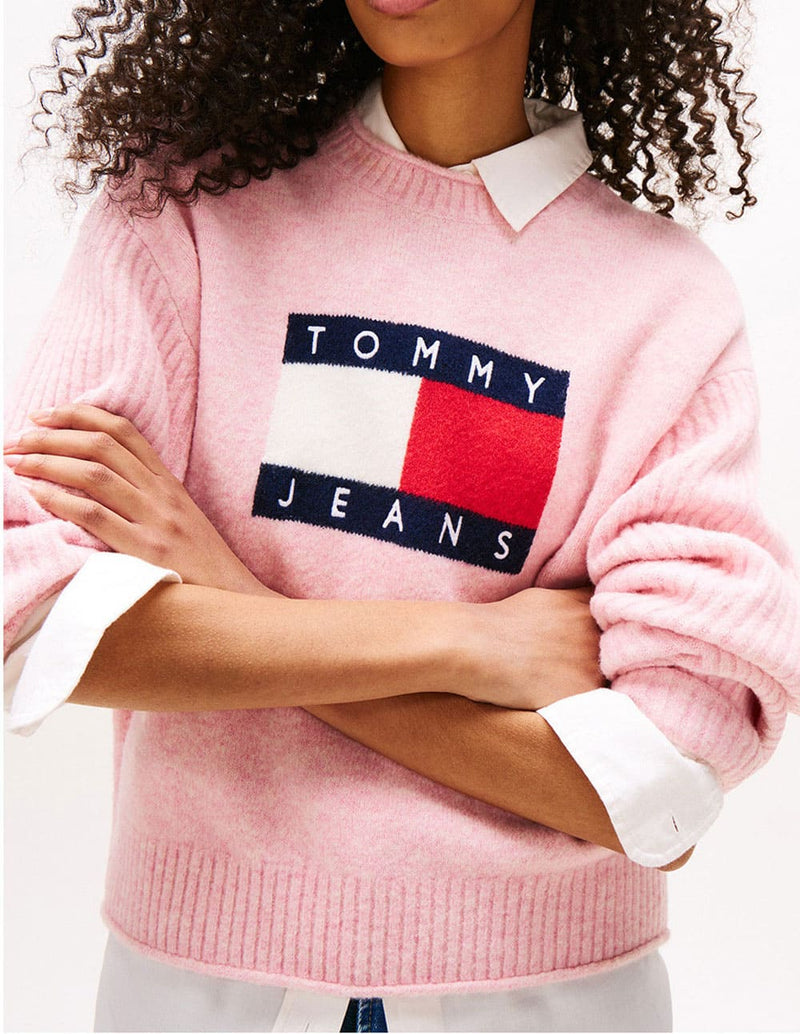 Jersey Tommy Jeans Jaspeado con Logo Rosa Mujer