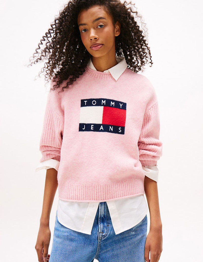 Jersey Tommy Jeans Jaspeado con Logo Rosa Mujer