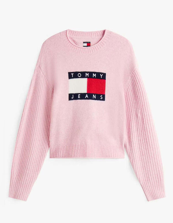Jersey Tommy Jeans Jaspeado con Logo Rosa Mujer
