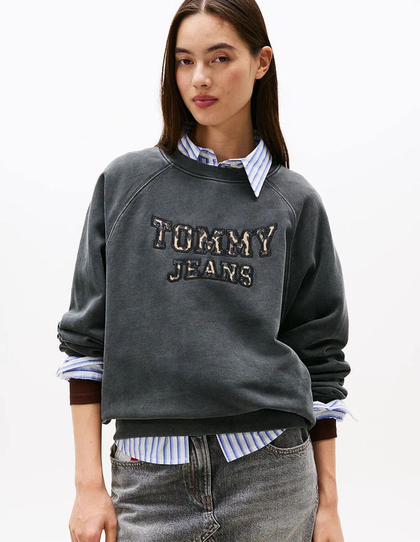 Sudadera Tommy Jeans con Logo Animal Print Gris Mujer