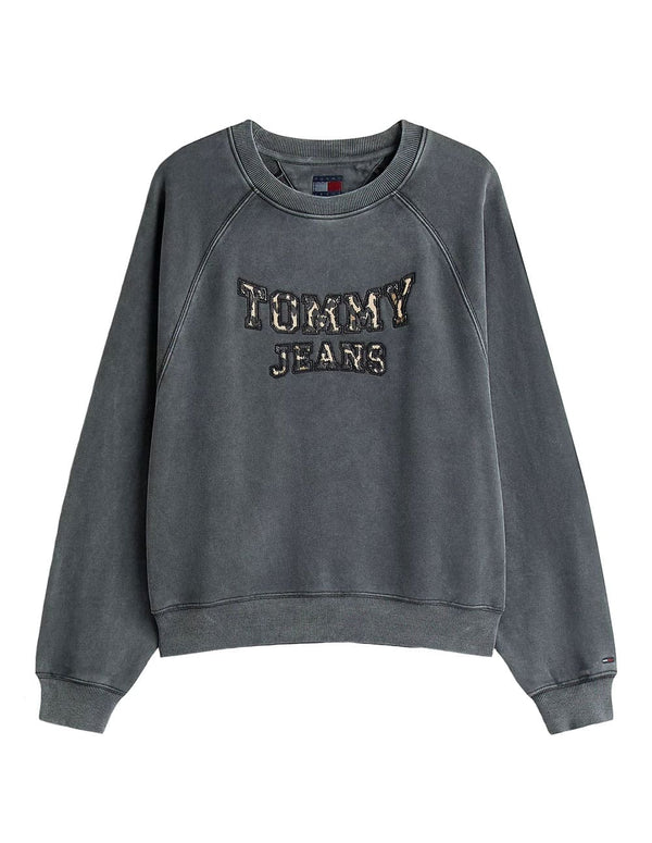 Sudadera Tommy Jeans con Logo Animal Print Gris Mujer