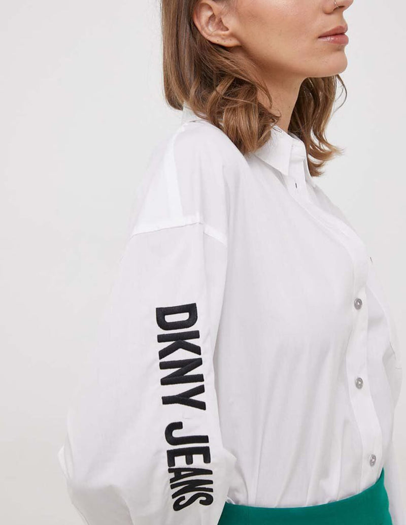 Camisa Donna Karan con Logo en la Manga Blanca Mujer