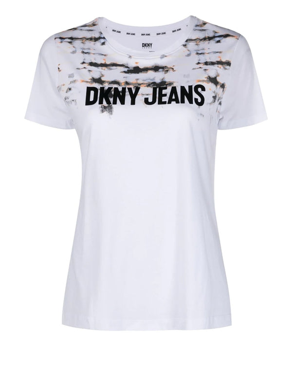 Camiseta Donna Karan Logo Print Tie-Dye Blanca Mujer