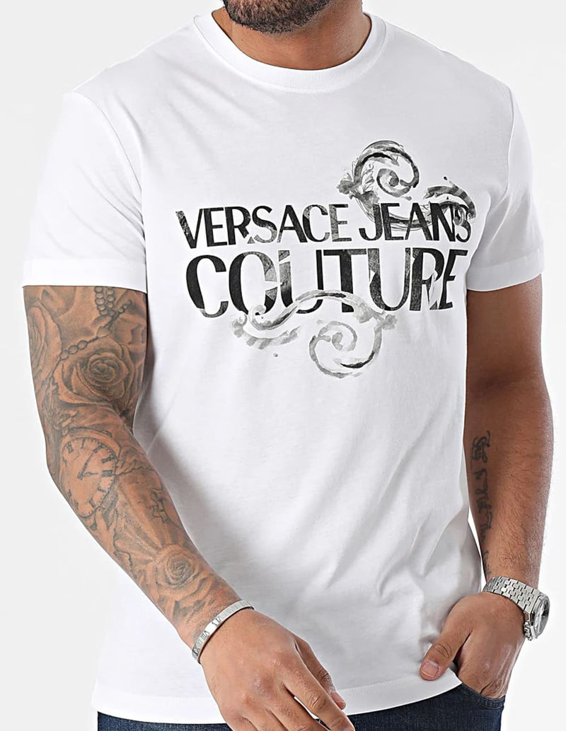 Camiseta Versace Jeans Couture con Logo Watercolour Blanca Hombre