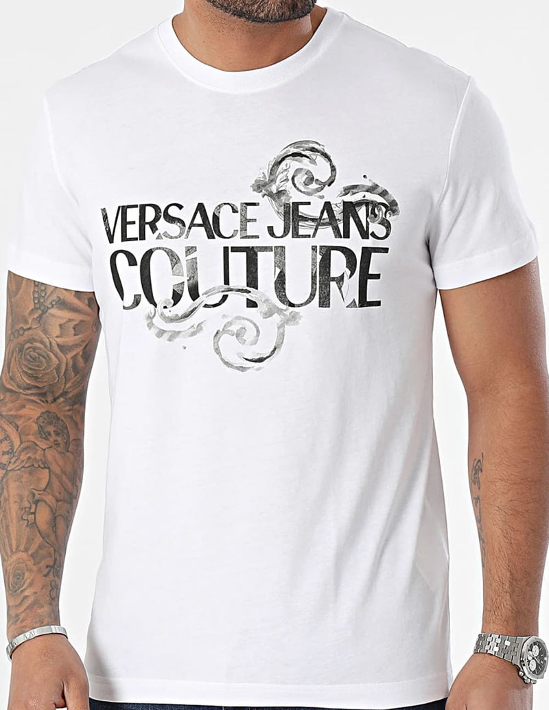 Camiseta Versace Jeans Couture con Logo Watercolour Blanca Hombre