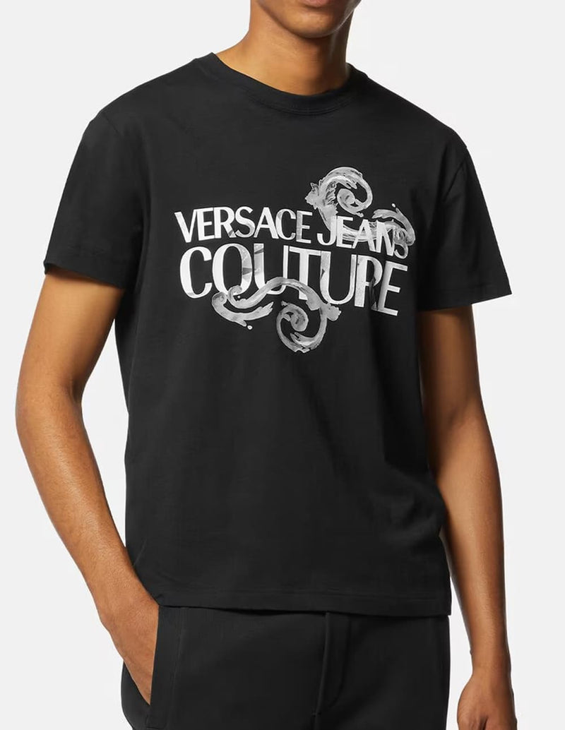 Camiseta Versace Jeans Couture con Logo Watercolour Negra Hombre