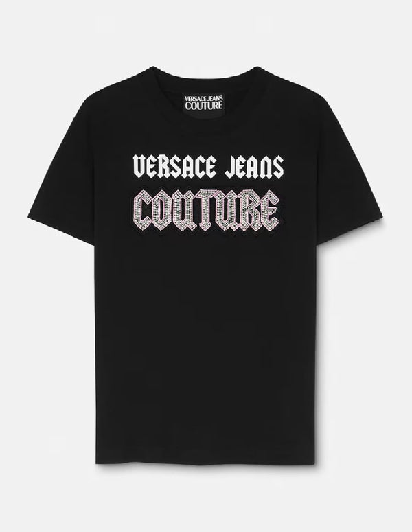 Camiseta Versace Jeans Couture con Logo Gótico Negra Mujer