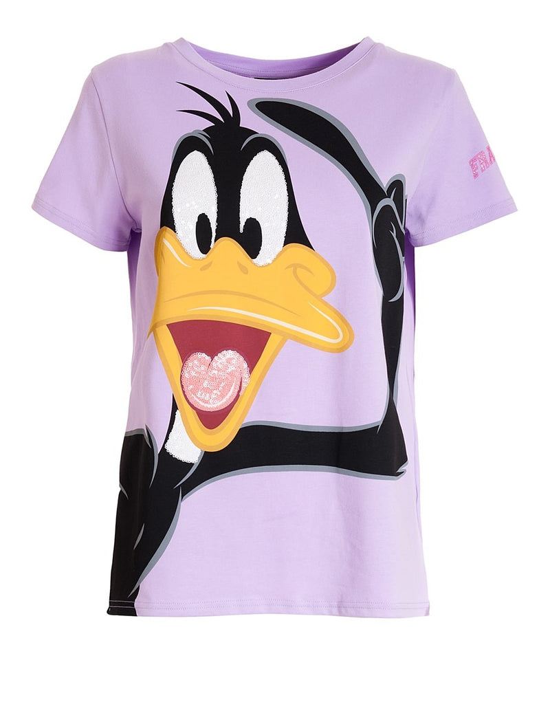 Camiseta FRACOMINA Over Fit con Estampado Looney Tunes Morada Mujer