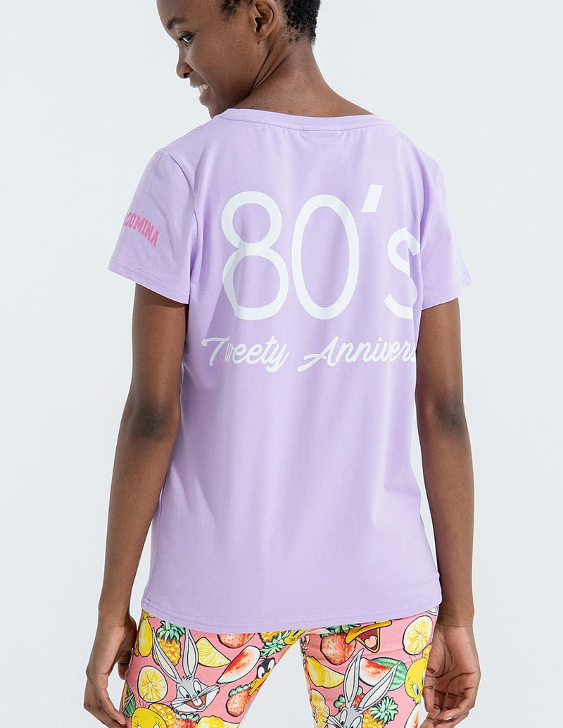 FRACOMINA Over Fit T-shirt with Purple Looney Tunes Print Women