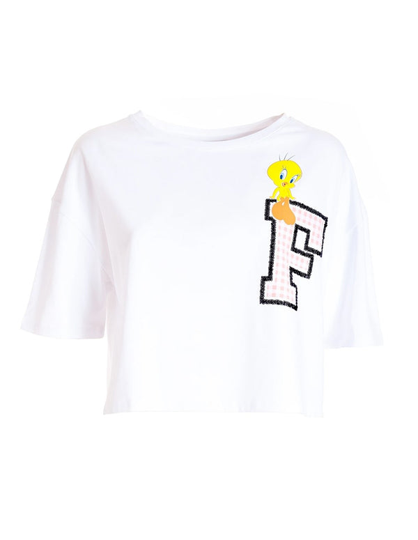 FRACOMINA Over Cropped Looney Tunes White Woman T-shirt