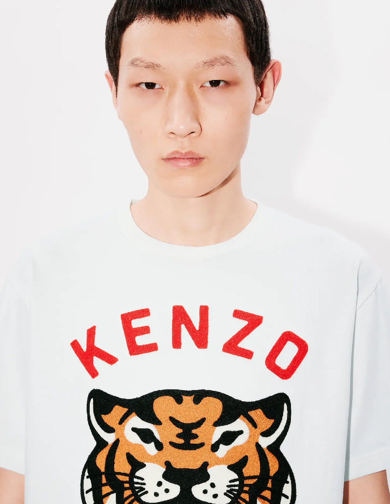 Camiseta Kenzo Oversized Bordada Lucky Tiger Blanca Unisex