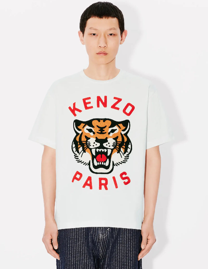 Camiseta Kenzo Oversized Bordada Lucky Tiger Blanca Unisex