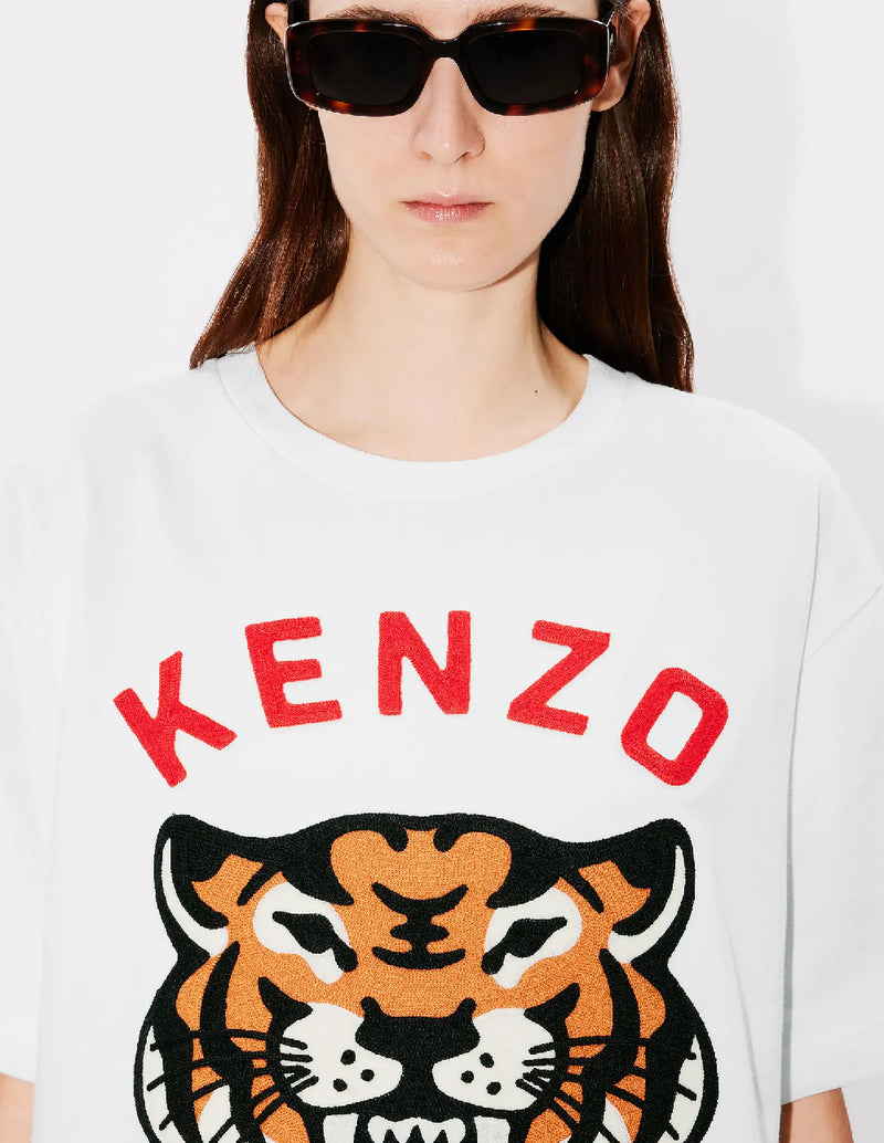 Camiseta Kenzo Oversized Bordada Lucky Tiger Blanca Unisex