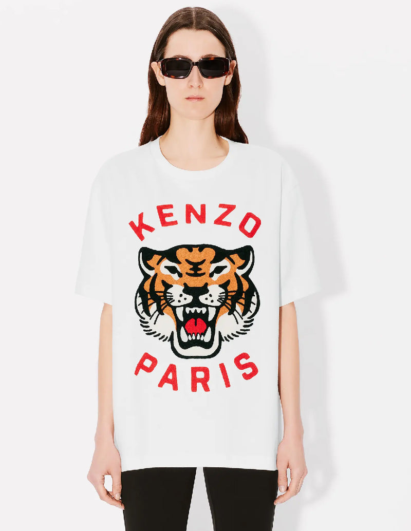 Camiseta Kenzo Oversized Bordada Lucky Tiger Blanca Unisex