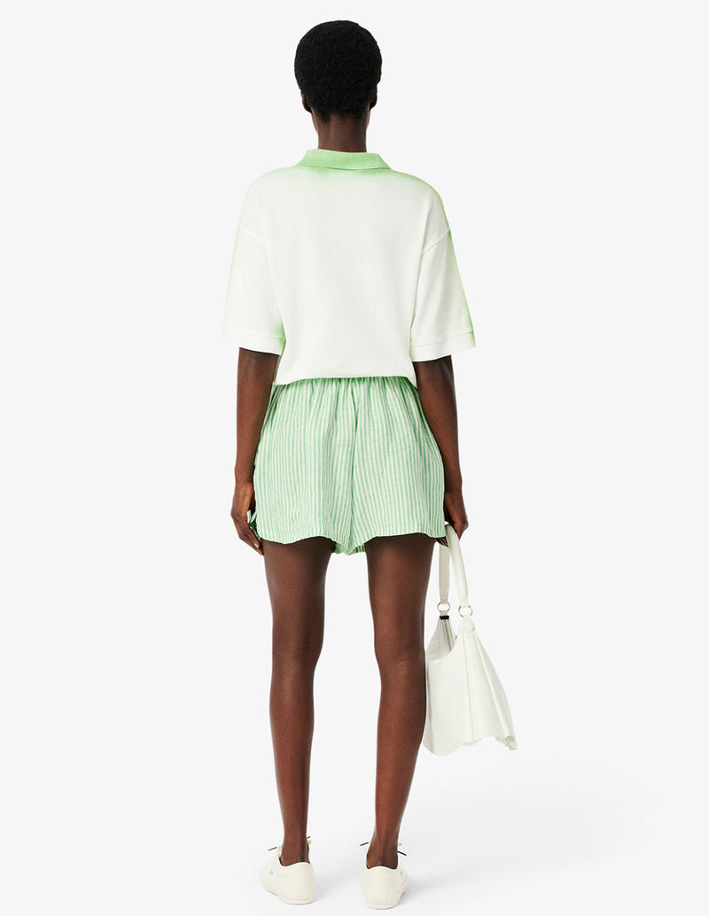 Pantalón Corto Lacoste de Lino con Rayas Verde Mujer