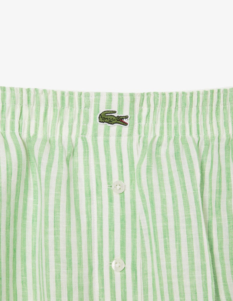 Pantalón Corto Lacoste de Lino con Rayas Verde Mujer