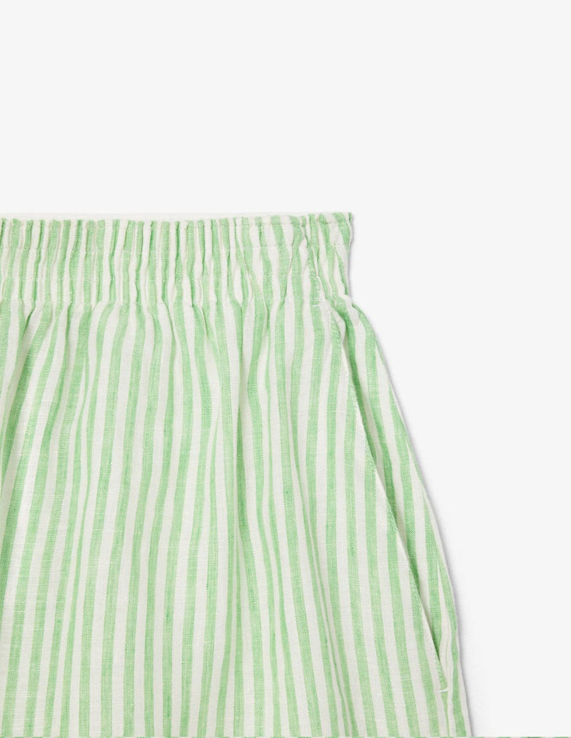 Pantalón Corto Lacoste de Lino con Rayas Verde Mujer