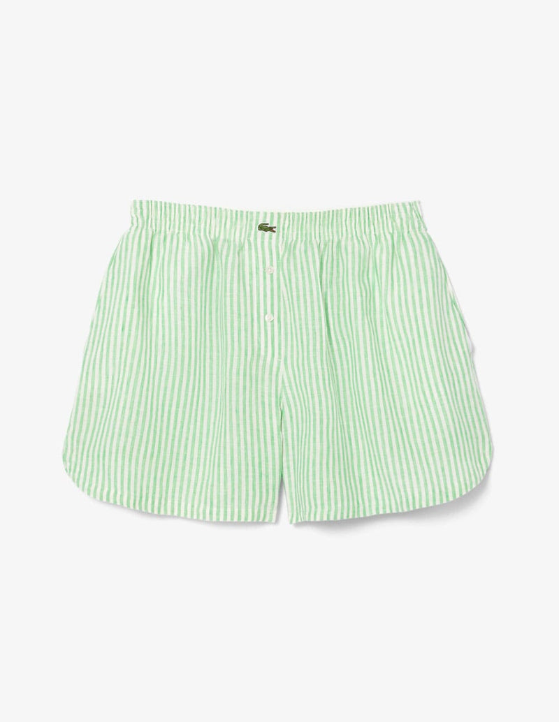 Pantalón Corto Lacoste de Lino con Rayas Verde Mujer