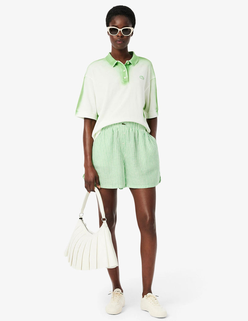 Pantalón Corto Lacoste de Lino con Rayas Verde Mujer