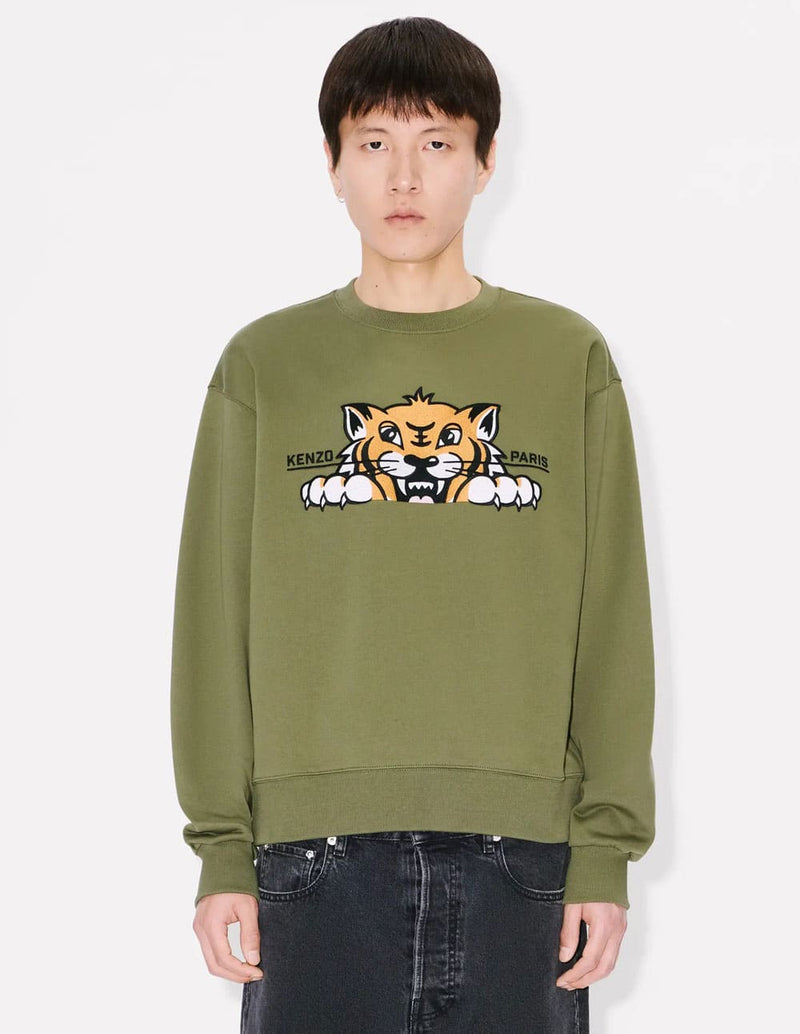 Sudadera Kenzo Bordada Happy Tiger Verde Hombre