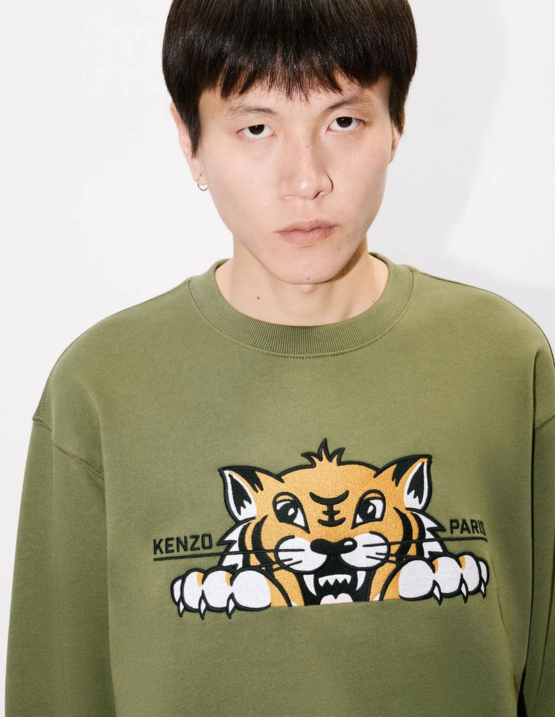 Sudadera Kenzo Bordada Happy Tiger Verde Hombre