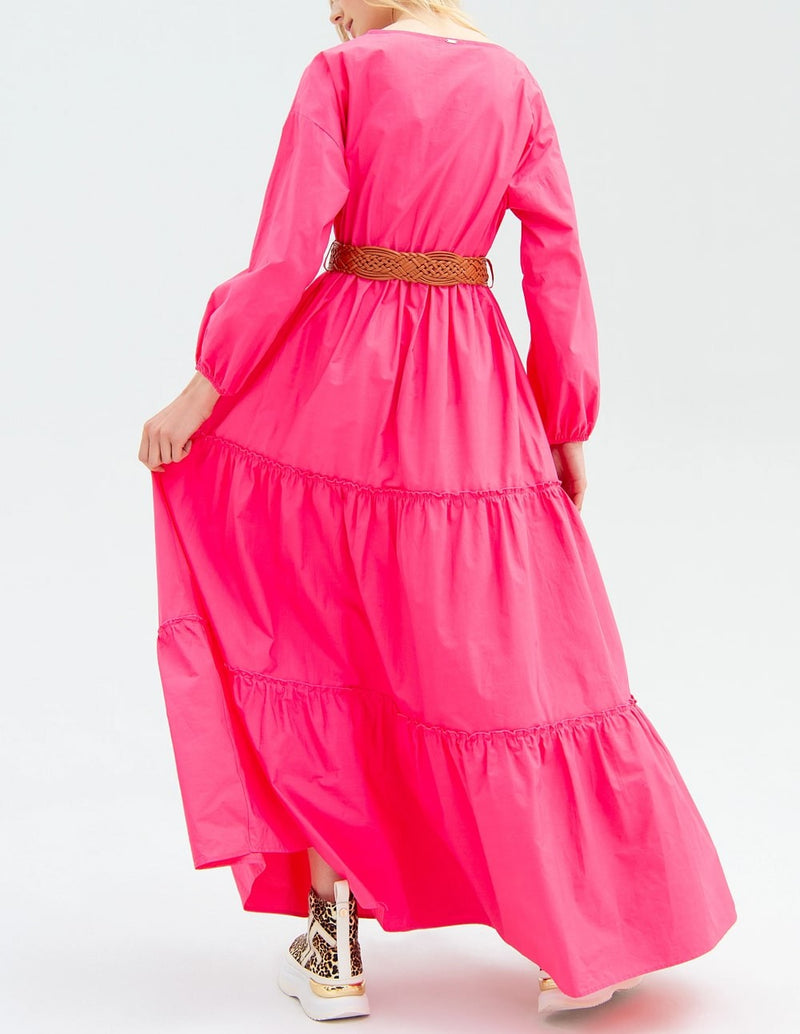 Vestido Largo FRACOMINA de Popelina con Vuelo Rosa Mujer