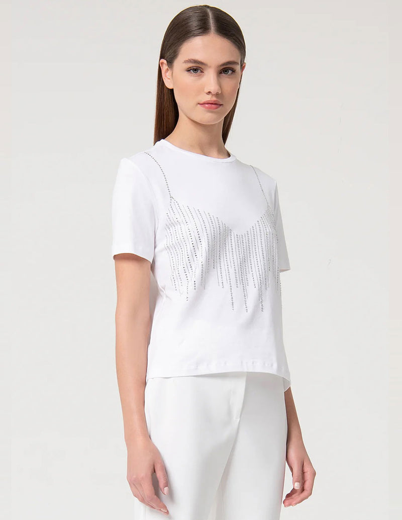 Camiseta Fracomina con Strass Blanca Mujer