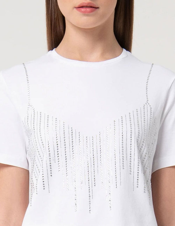 Camiseta Fracomina con Strass Blanca Mujer