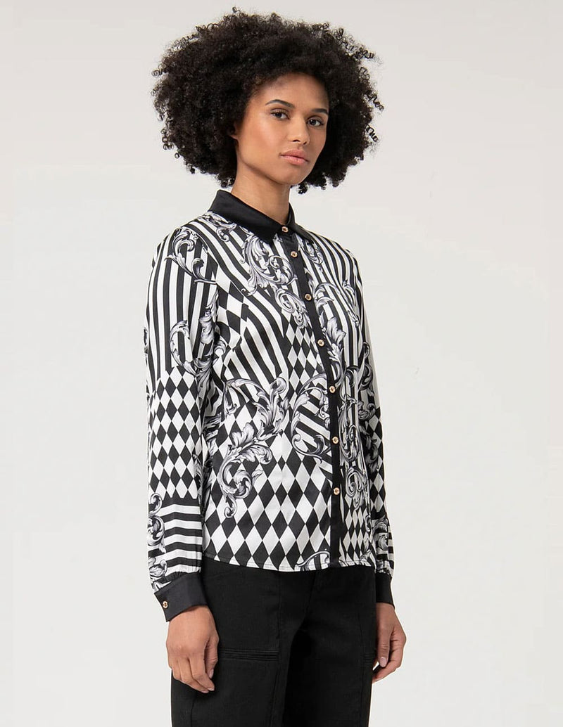 Camisa Fracomina Geometric Pattern Negra y Blanca Mujer