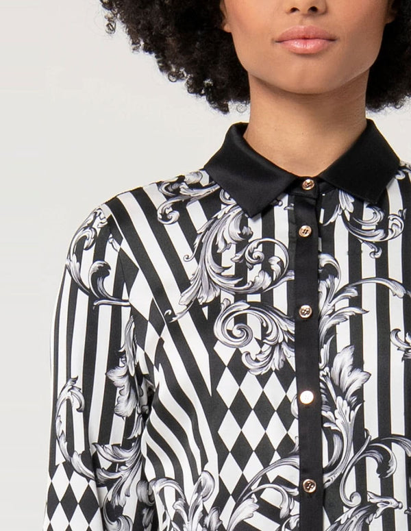 Camisa Fracomina Geometric Pattern Negra y Blanca Mujer