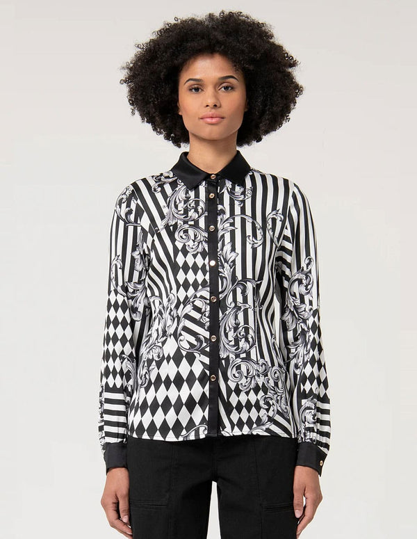 Camisa Fracomina Geometric Pattern Negra y Blanca Mujer