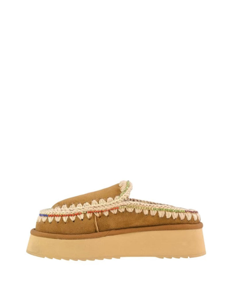 Zuecos MOU Eskimo Platform Rhinestones Marrones Mujer