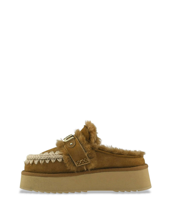 Zuecos MOU Platform Strap Logo Marrones Mujer