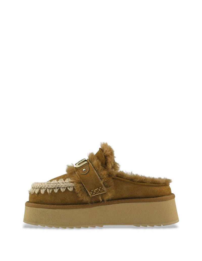 Zuecos MOU Platform Strap Logo Marrones Mujer