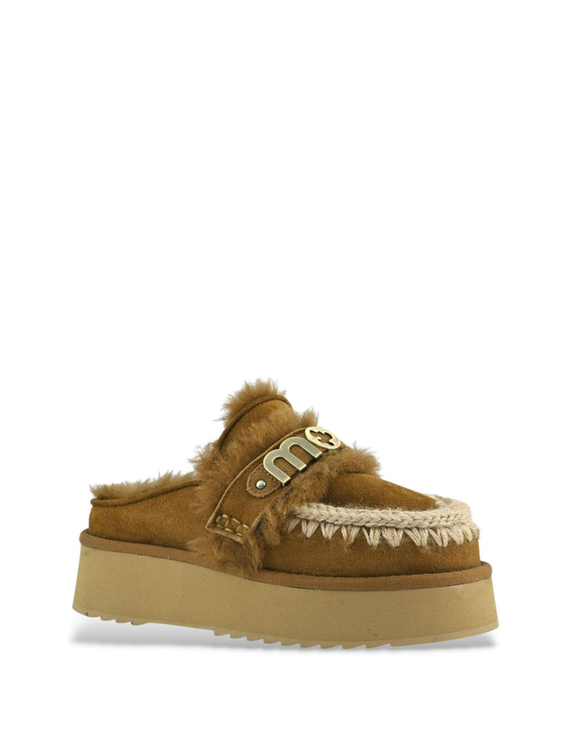 Zuecos MOU Platform Strap Logo Marrones Mujer