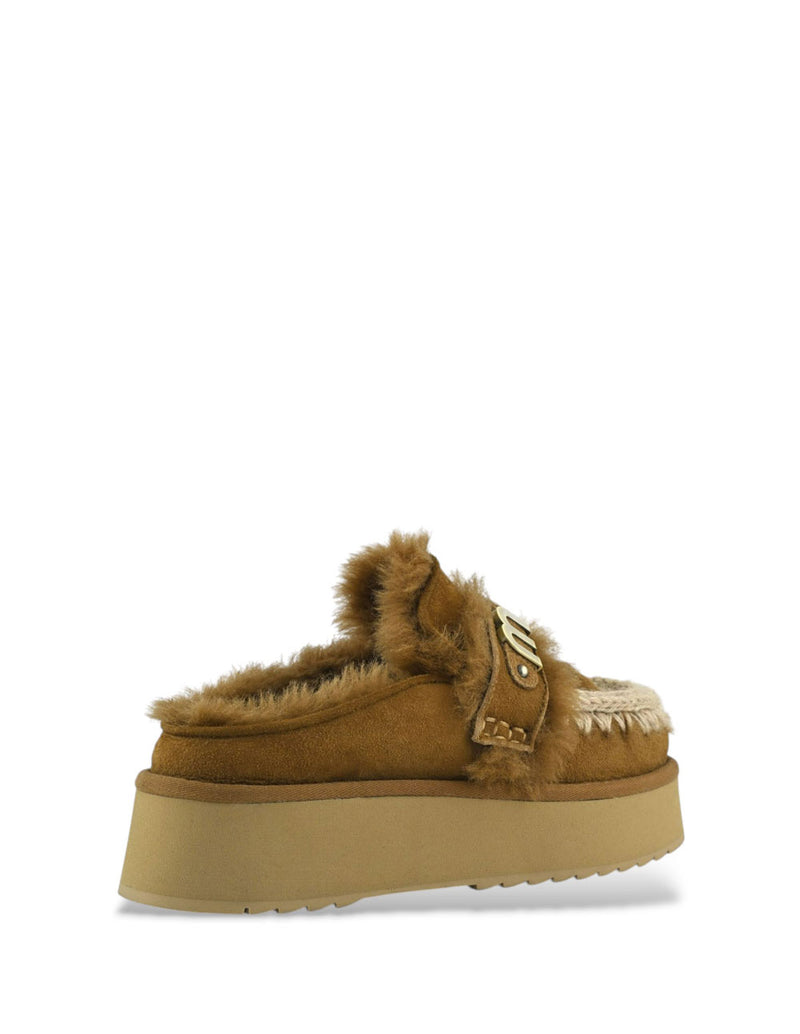 Zuecos MOU Platform Strap Logo Marrones Mujer