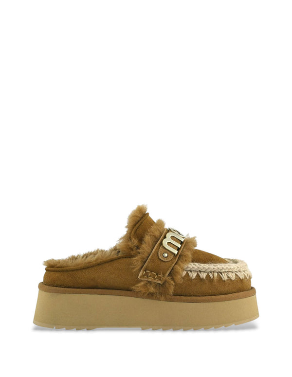 Zuecos MOU Platform Strap Logo Marrones Mujer