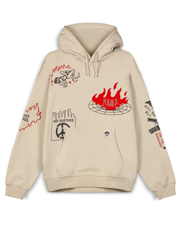 Sudadera con Capucha Grimey Back at You Wide Hole Beige Hombre