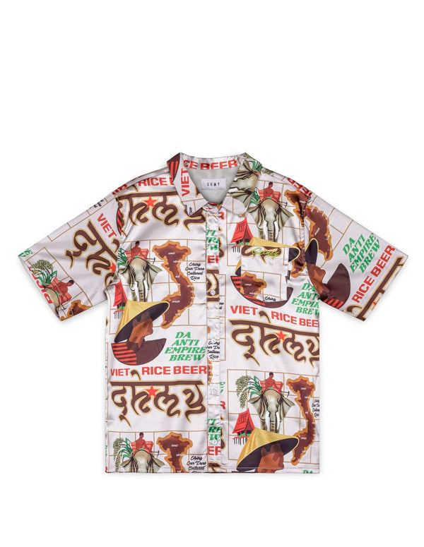 Camisa Grimey Viet Cong Beer Satin Blanca Hombre