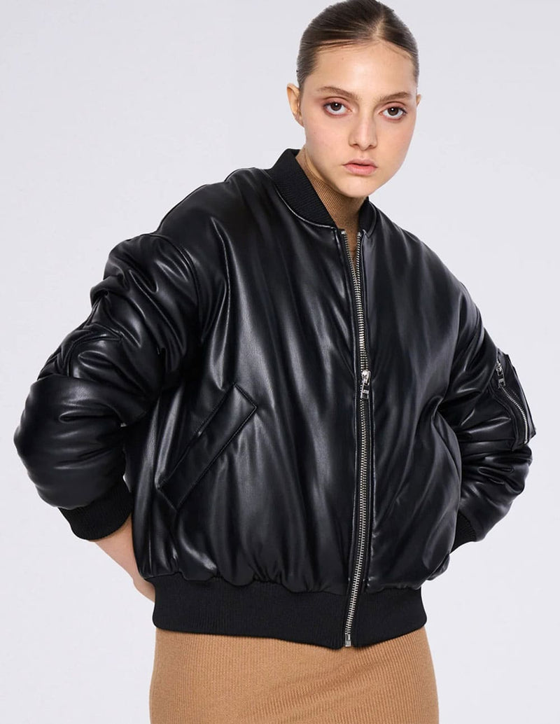 Chaqueta Bomber Silvian Heach de Piel Sintética Negra Mujer